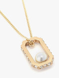 AllSaints pearl and crystal hexagon necklace shiny gold, UK version