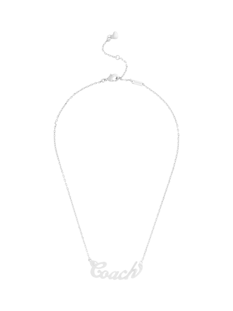 Coach name plate pendant necklace in rhodium, UK version