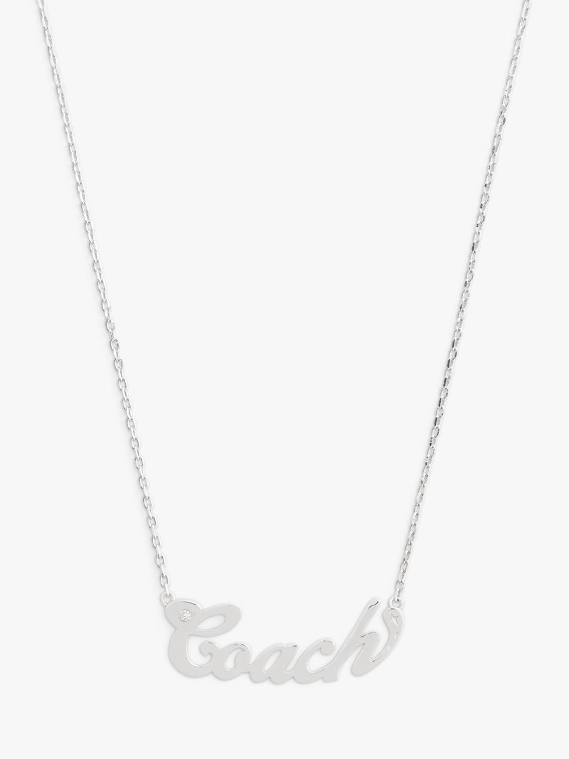 Coach name plate pendant necklace in rhodium, UK version