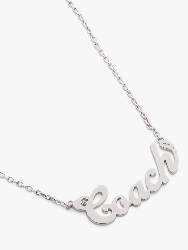 Coach name plate pendant necklace in rhodium, UK version