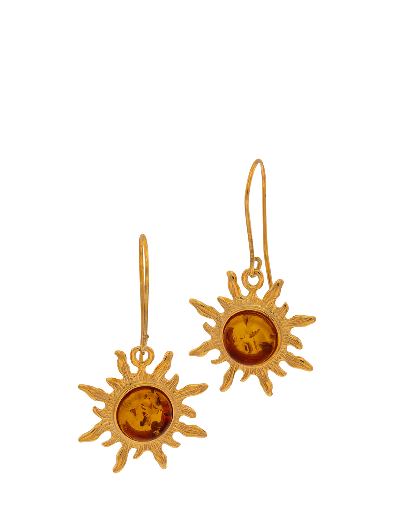 Be-Jewelled Baltic amber sunburst earrings gold cognac - British product