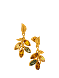 Be-Jewelled Baltic amber leaf drop stud earrings in gold multi, UK version