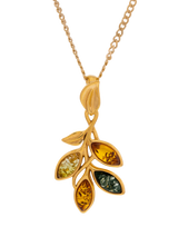 John Lewis Be-Jewelled Baltic Amber Leaf Pendant Necklace, Gold/Multi- Buy online at McGrocer