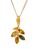 Be-Jewelled Baltic amber leaf pendant necklace gold plated sterling silver, UK version
