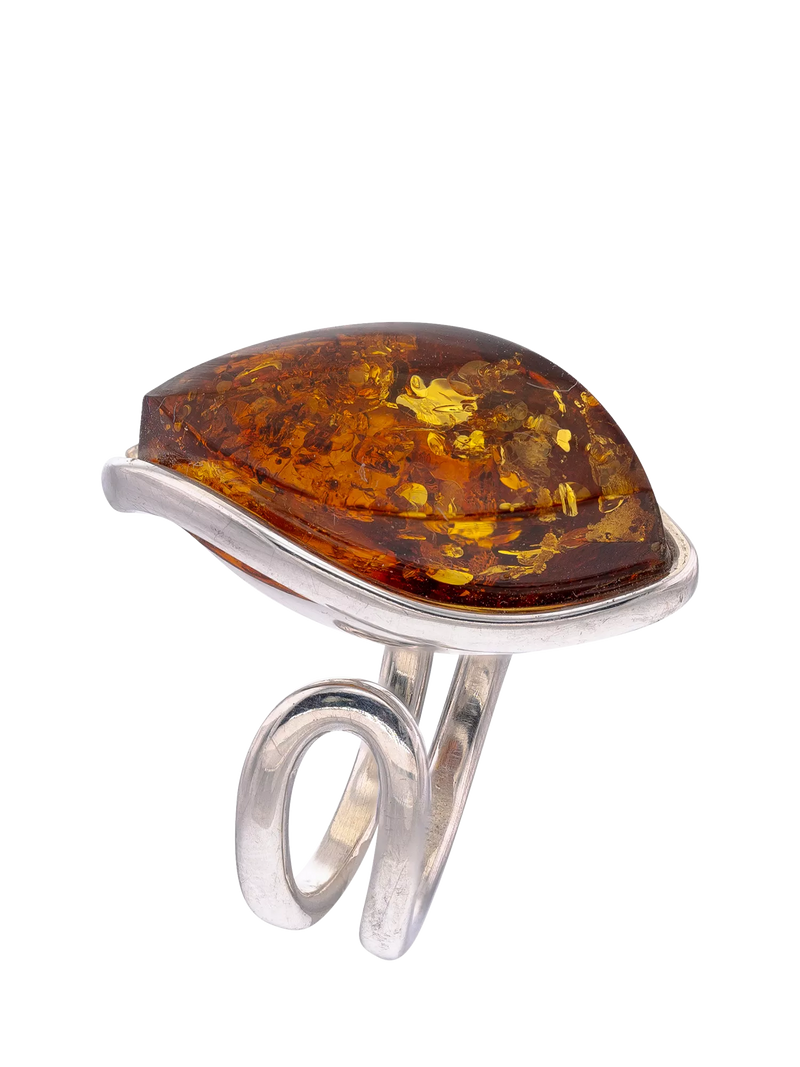 Be-Jewelled Baltic Amber Marquise adjustable ring, UK version