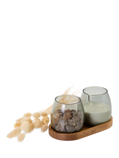 John Lewis AdHoc Glass Milk & Sugar Set with Acacia Wood Coaster- Buy online at McGrocer