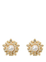 John Lewis Eclectica Pre-loved Vintage Gold Plated Faux Pearl and Crystal Floral Clip-On Earrings- Buy online at McGrocer