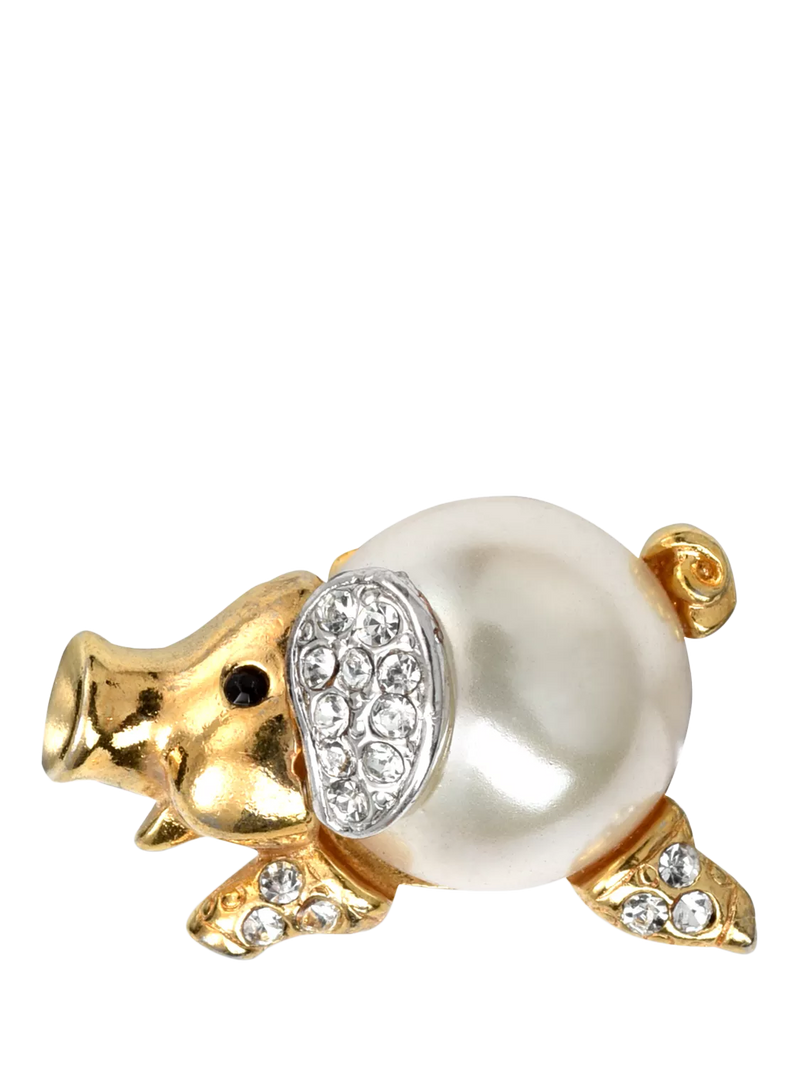 Eclectica miniature piggy stick pin with faux-pearl and crystals, UK version
