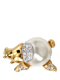 Eclectica miniature piggy stick pin with faux-pearl and crystals, UK version