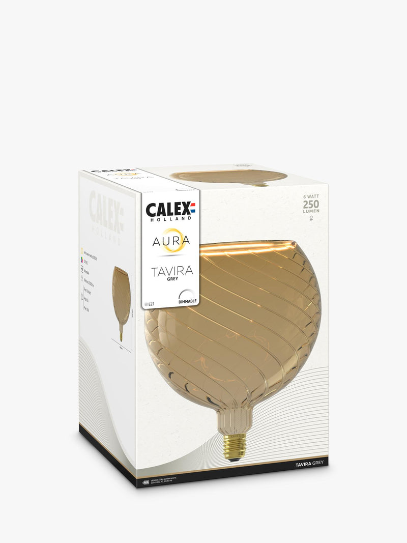 Calex Aura Tavira LED globe bulb grey smoke 6W, imported from the UK