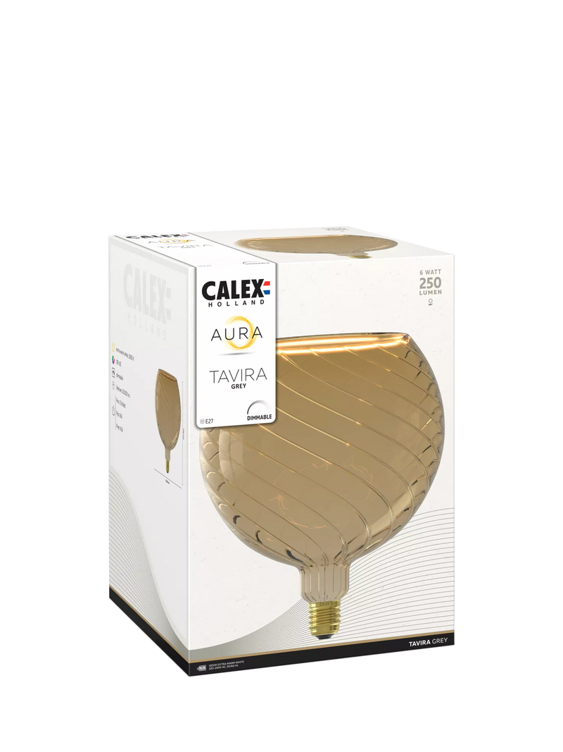 Calex Aura Tavira LED globe bulb grey smoke 6W, imported from the UK