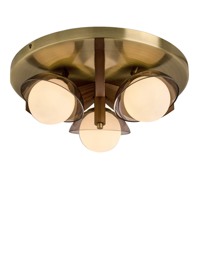 MADE Layla 3-arm wood glass orb flush ceiling light (British brand)