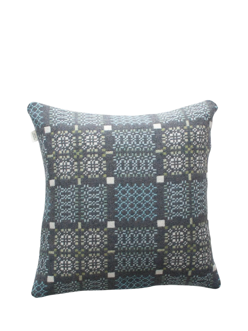 Melin Tregwynt lambswool cushion bluestone 45x45cm, imported from the UK