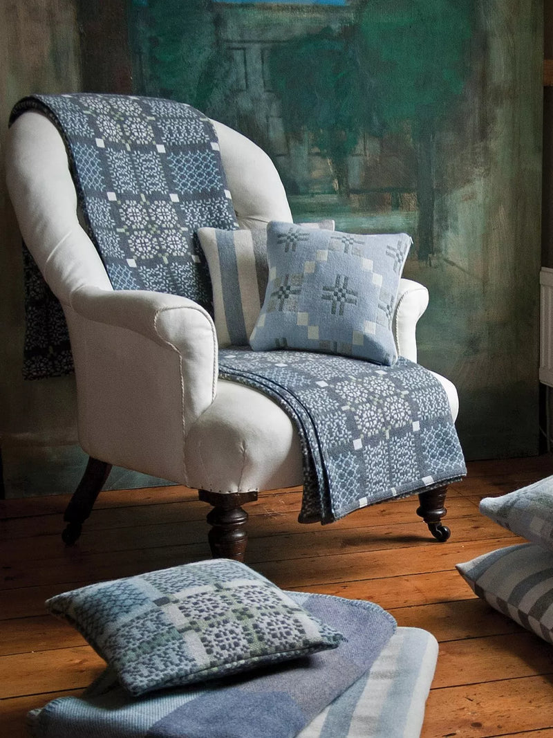 Melin Tregwynt lambswool cushion bluestone 45x45cm, imported from the UK