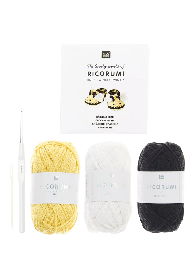 Rico Design Ricorumi baby booties crochet kit bees 100g - British product