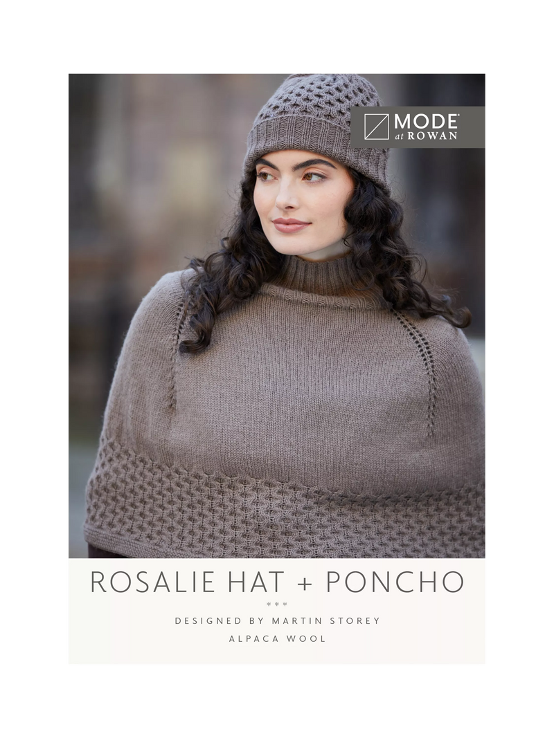 MODE at Rowan Rosalie alpaca poncho and hat knitting pattern, UK version
