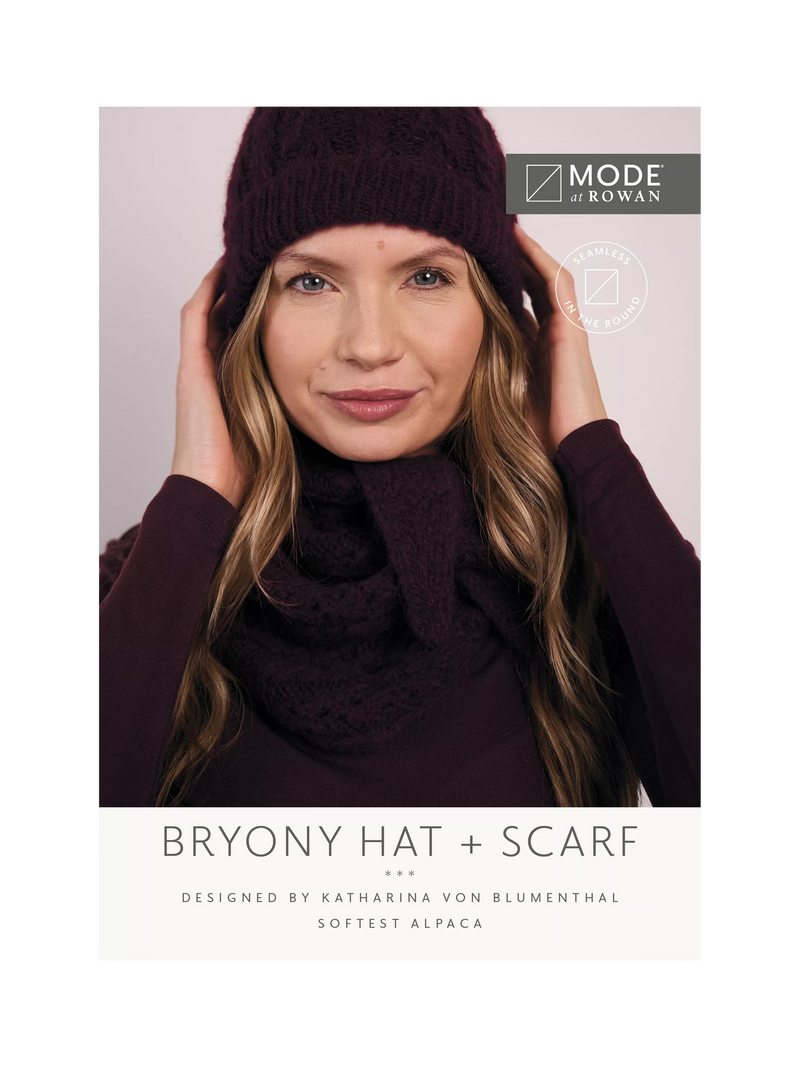 MODE at Rowan Bryony beanie and scarf knitting pattern, UK version
