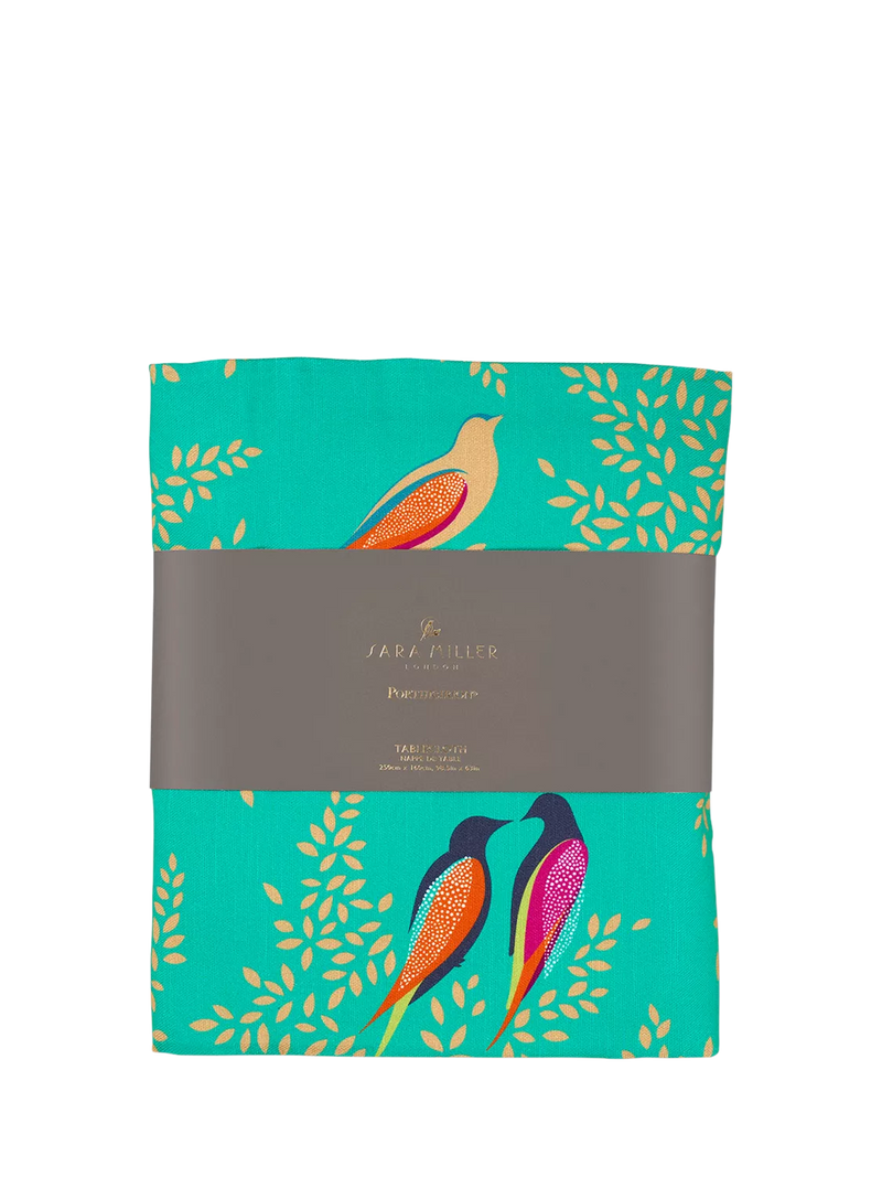 Sara Miller Chelsea Birds cotton tablecloth 250x160cm green, imported from the UK