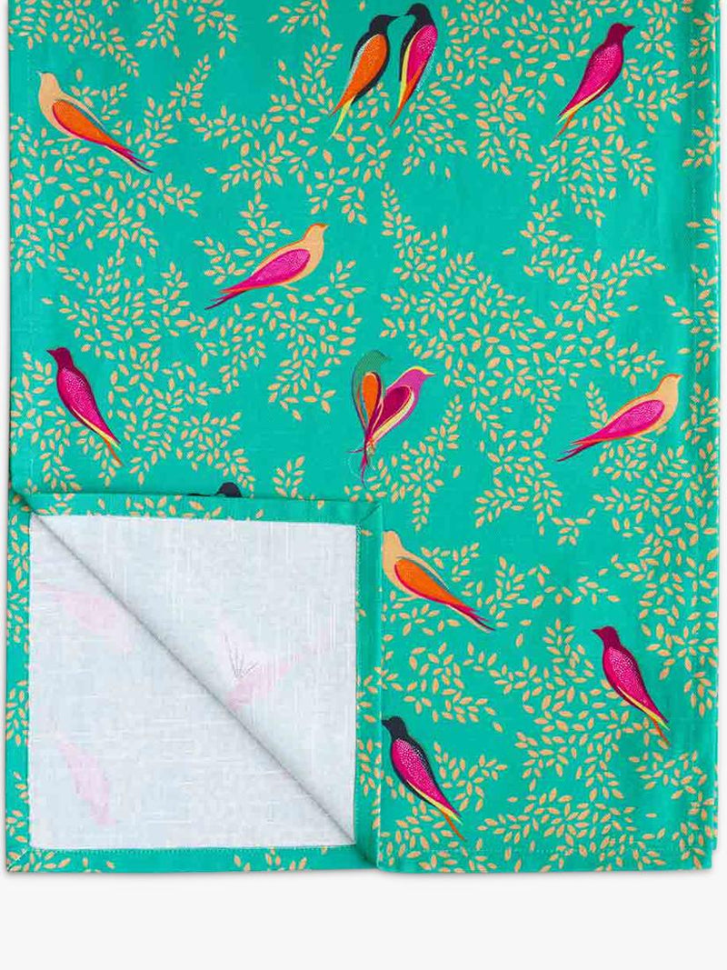 Sara Miller Chelsea Birds cotton table runner 250cm green (British brand)