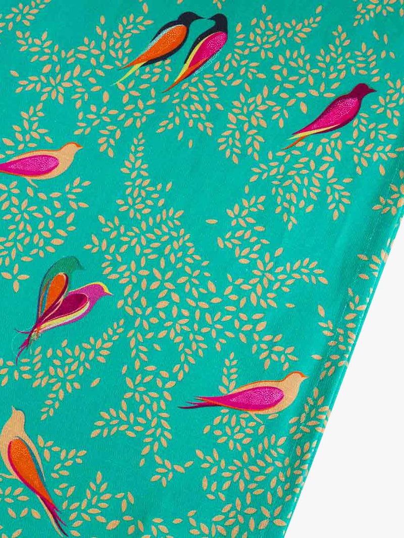 Sara Miller Chelsea Birds cotton table runner 250cm green (British brand)