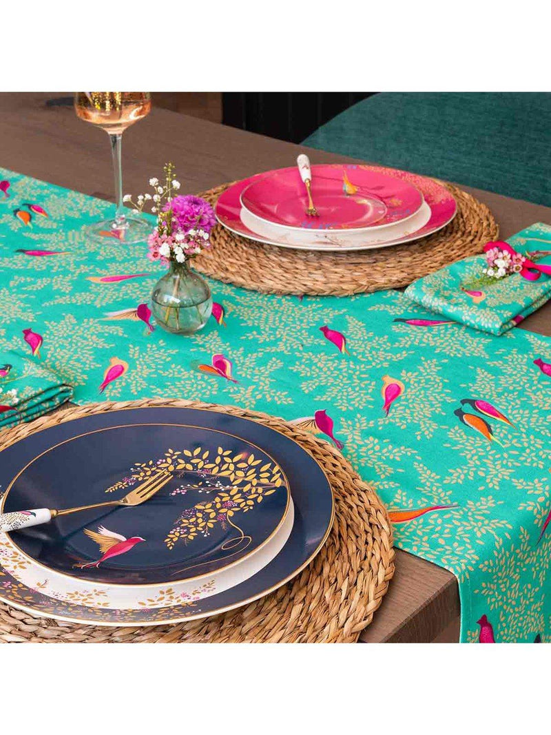 Sara Miller Chelsea Birds cotton table runner 250cm green (British brand)