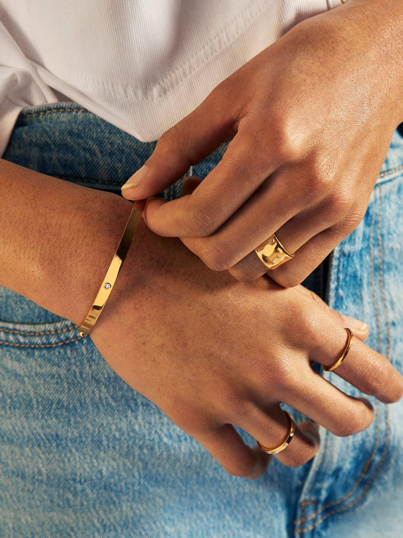 Monica Vinader gold diamond bangle, lab-grown diamond (British brand)