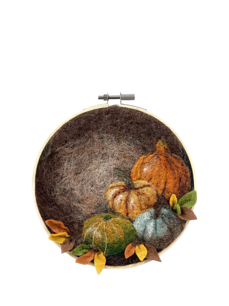 The Crafty Kit Company pumpkins in a hoop needle felting kit (British brand)