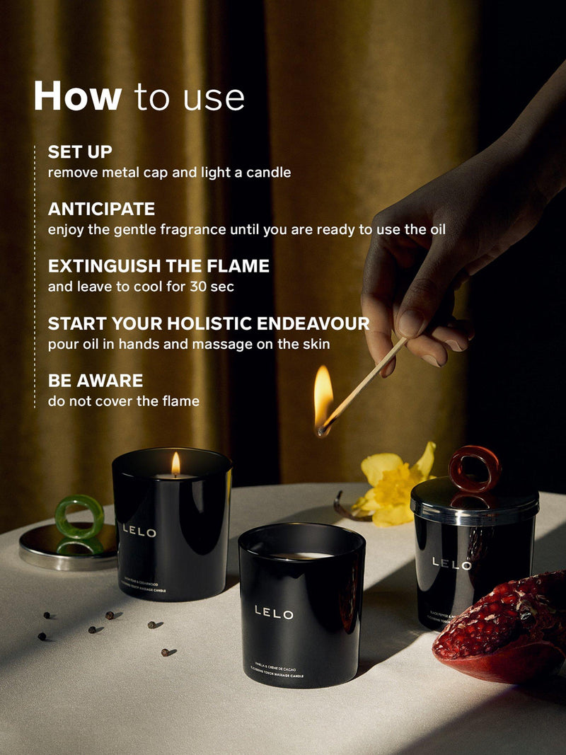 LELO Flickering Touch massage candle black pepper pomegranate 400g, UK version