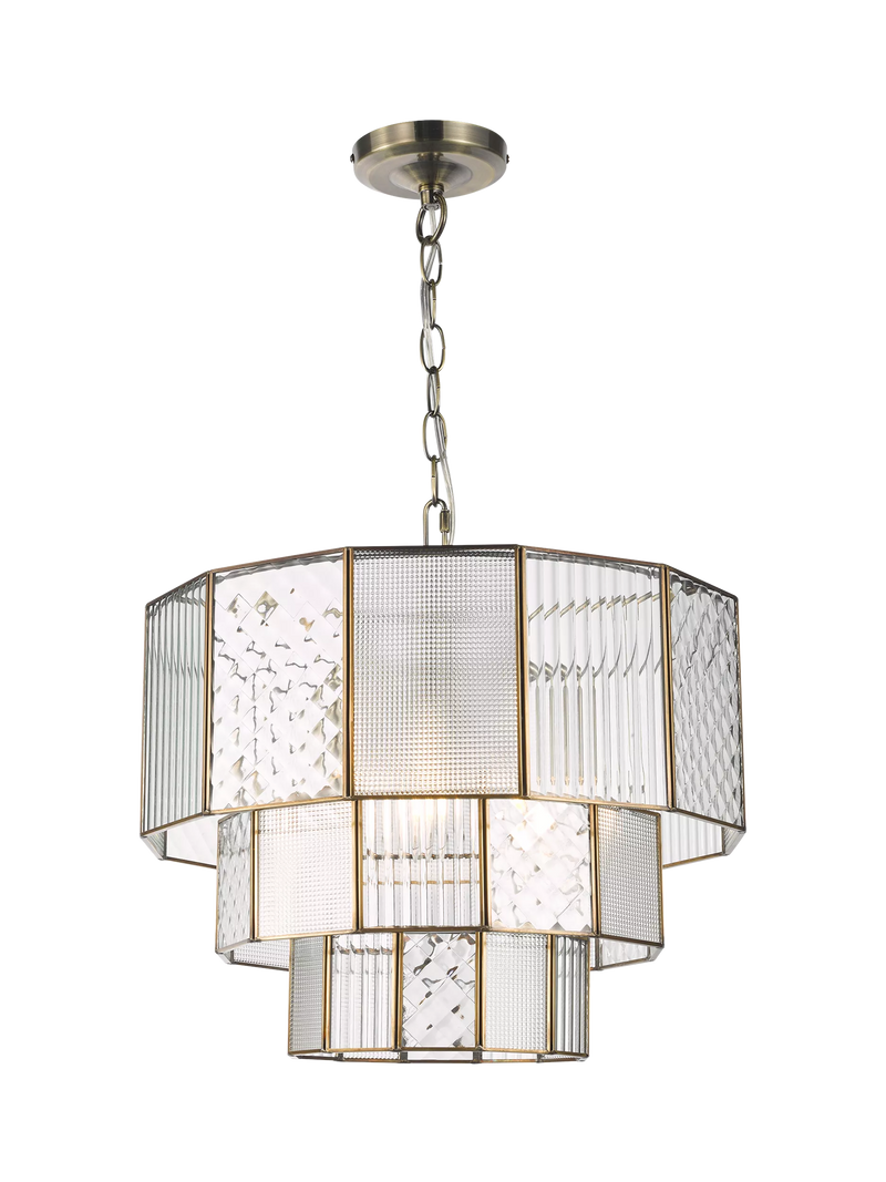 John Lewis Rhea textured glass tiered ceiling light antique brass (British brand)