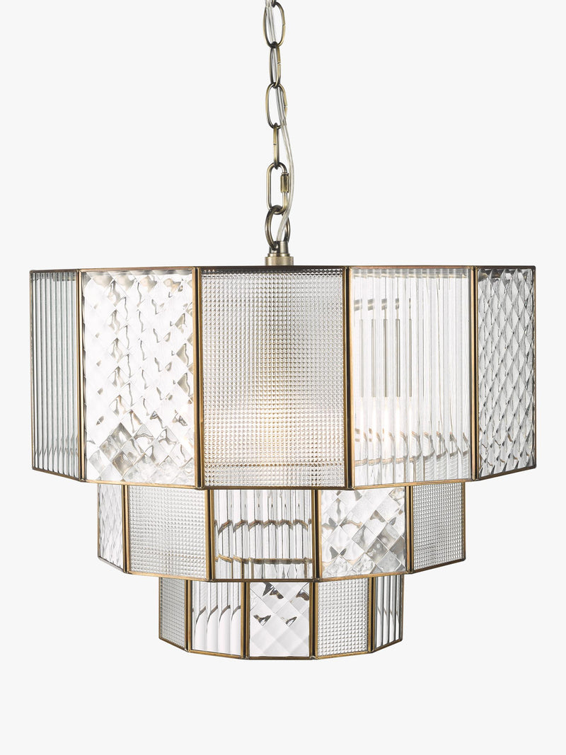 John Lewis Rhea textured glass tiered ceiling light antique brass (British brand)