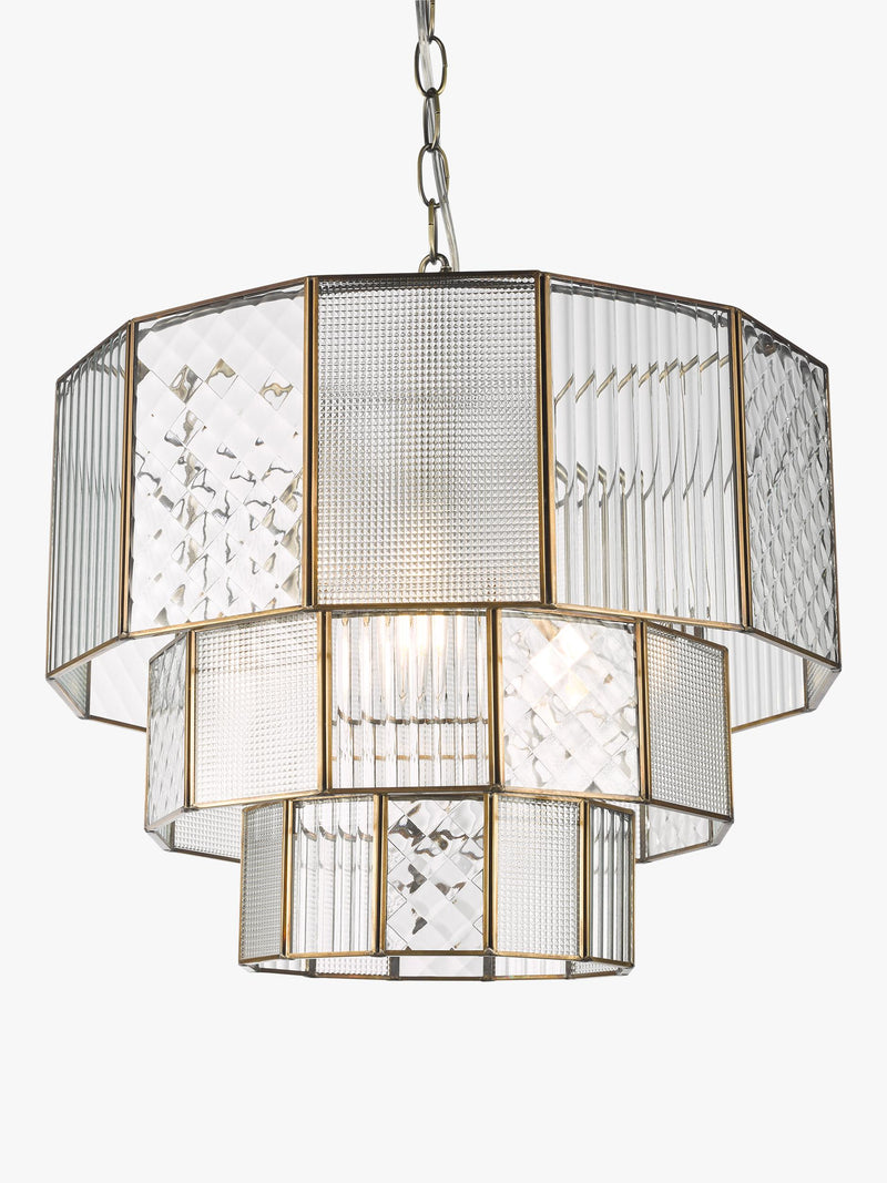 John Lewis Rhea textured glass tiered ceiling light antique brass (British brand)