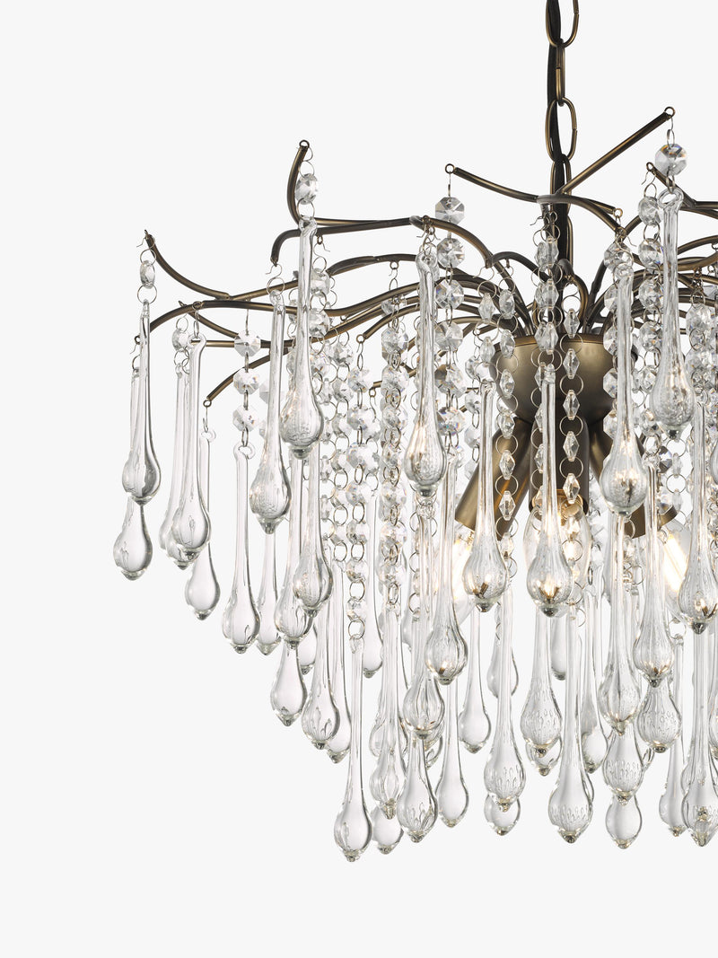 John Lewis Verity glass chandelier antique brass, imported from the UK