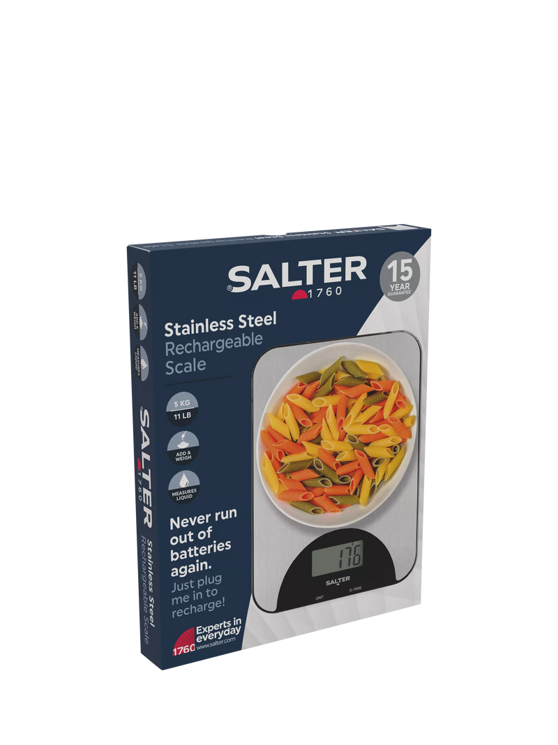 Salter stainless steel rechargeable kitchen scale 5kg (British brand)