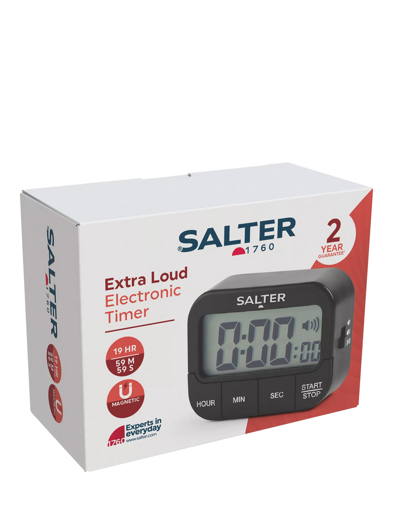 Salter Extra Loud Beeper digital kitchen timer in black (British brand)