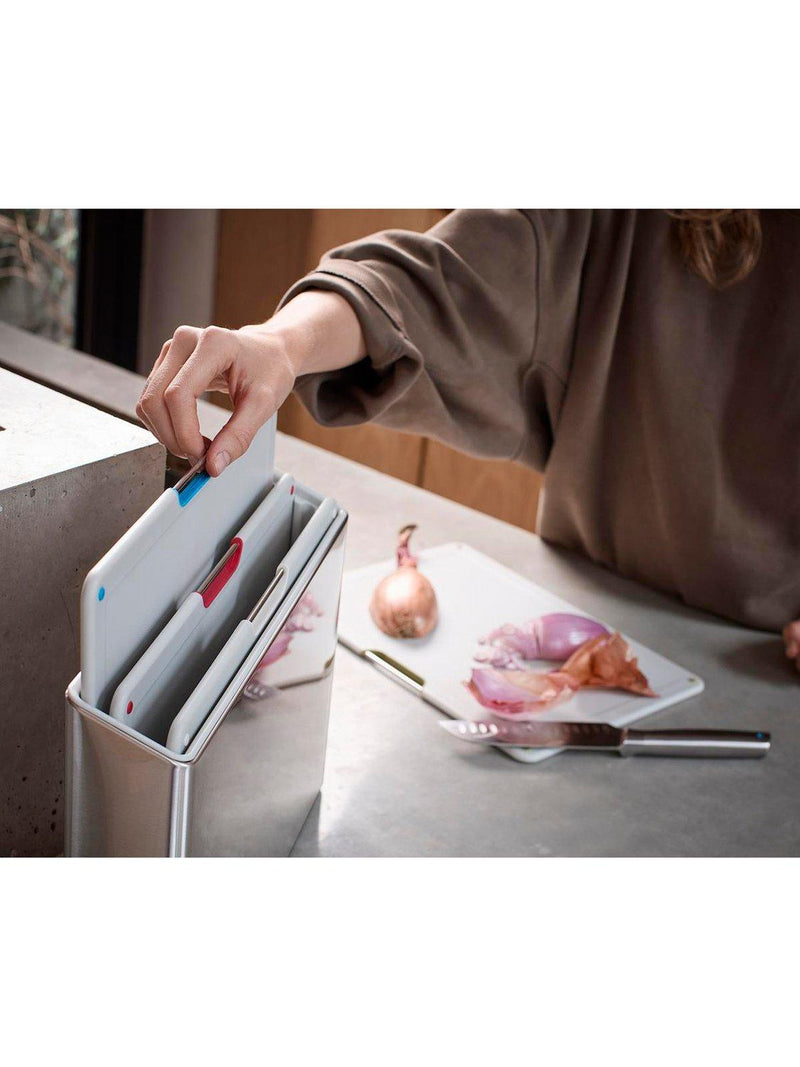 Joseph Joseph Folio chopping board set with stainless steel case, light stone (British brand)
