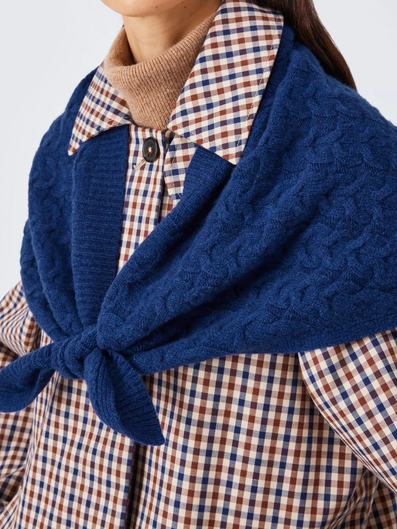 John Lewis Wool Blend Cable Knit Bandana Scarf, Blue