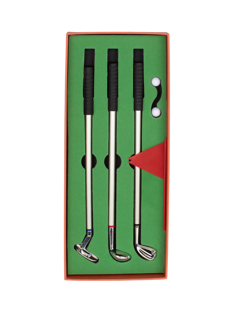 Gentlemen's Hardware Golf Club Pen Set with mini putt green, imported from the UK