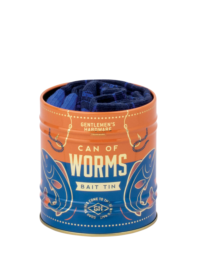 Gentlemen's Hardware fishing socks in a blue can, imported from the UK