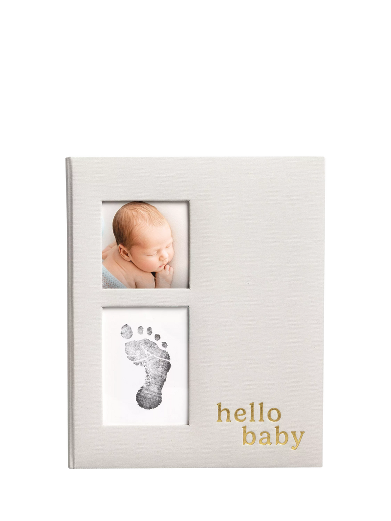 Pearhead Hello Baby memory book linen cover gold script (British brand)
