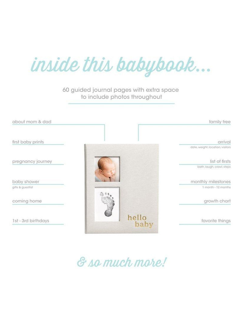Pearhead Hello Baby memory book linen cover gold script (British brand)
