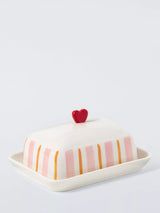 John Lewis John Lewis Striped Heart Stoneware Butter Dish, White/Multi- Buy online at McGrocer