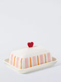 John Lewis striped heart stoneware butter dish - British product