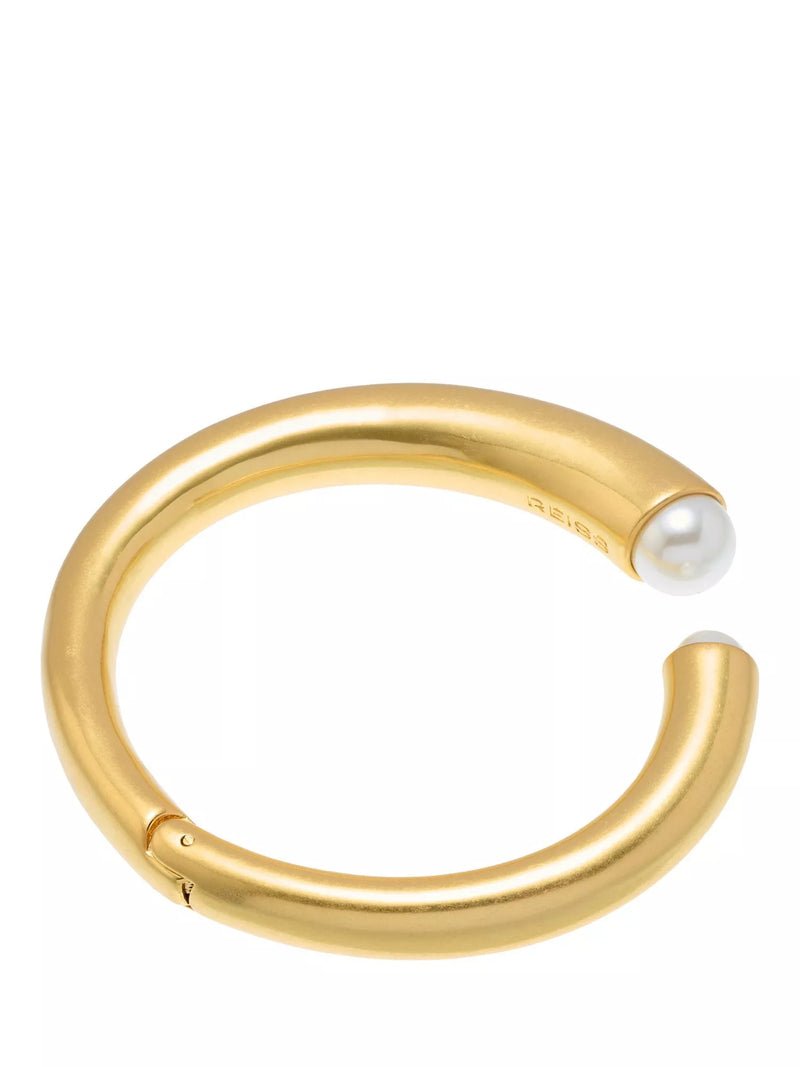 Reiss Alana Curve Pearl Cuff Bangle gold tone, imported from the UK