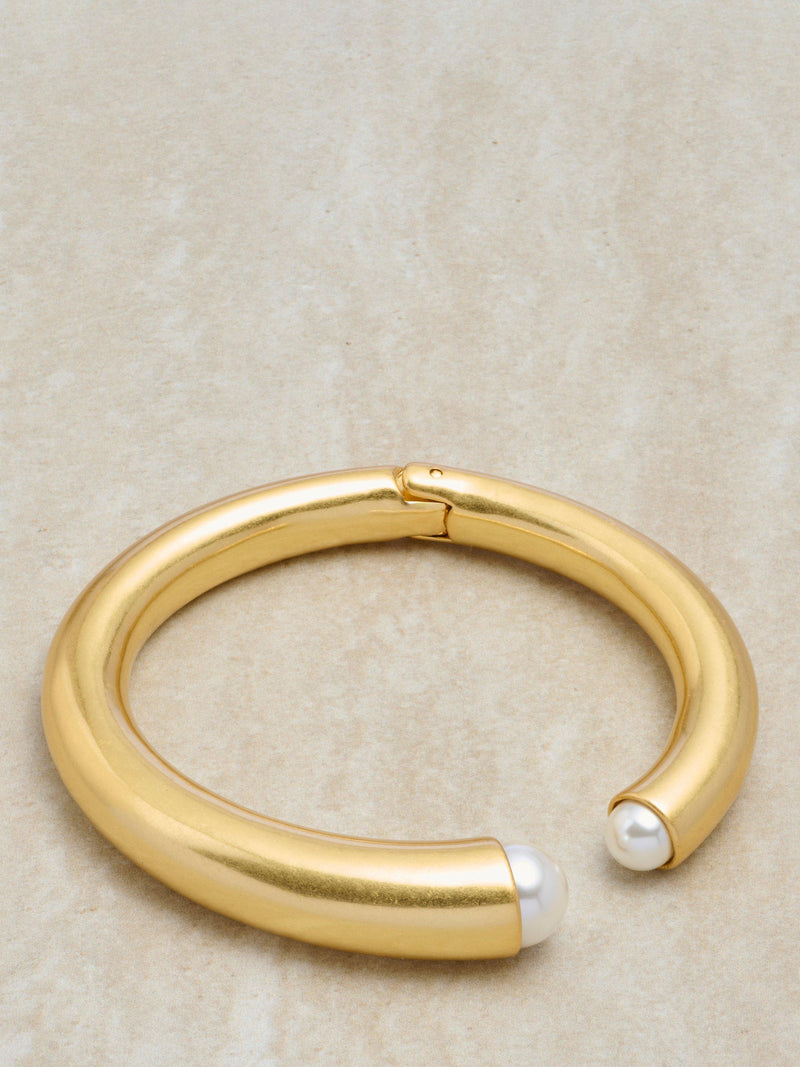 Reiss Alana Curve Pearl Cuff Bangle gold tone, imported from the UK