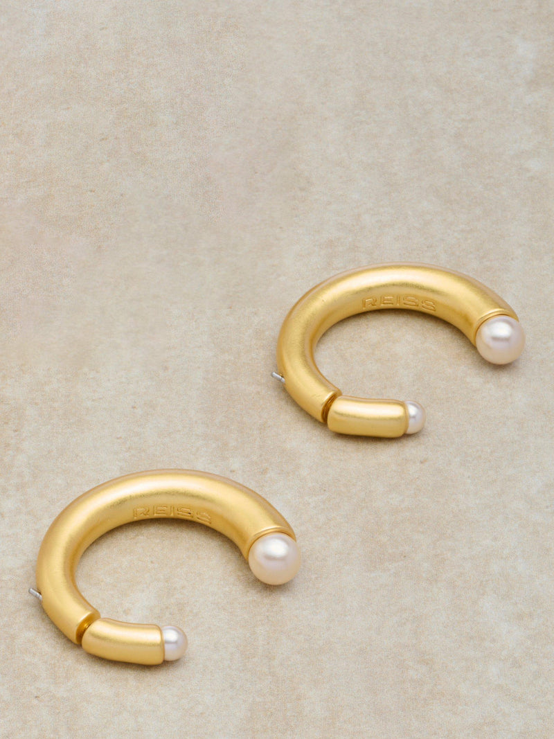 Reiss Anais Curve hoop earrings gold pearl, UK version