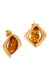 John Lewis Be-Jewelled Baltic Amber Stud Earrings, Gold/Cognac- Buy online at McGrocer
