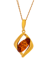 John Lewis Be-Jewelled Baltic Amber Pendant Necklace Gold/Cognac- Buy online at McGrocer
