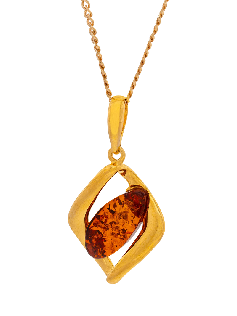 Be-Jewelled Baltic Amber pendant necklace gold/cognac - British product