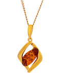 Be-Jewelled Baltic Amber pendant necklace gold/cognac - British product