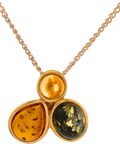 Be-Jewelled 3-stone Baltic amber pendant 46cm chain, imported from the UK